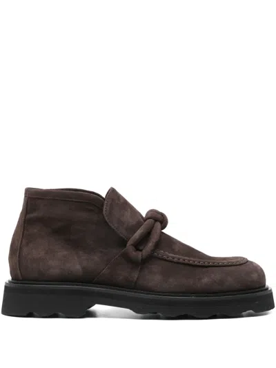 Pomme D'or Knotted Suede Boots In Brown