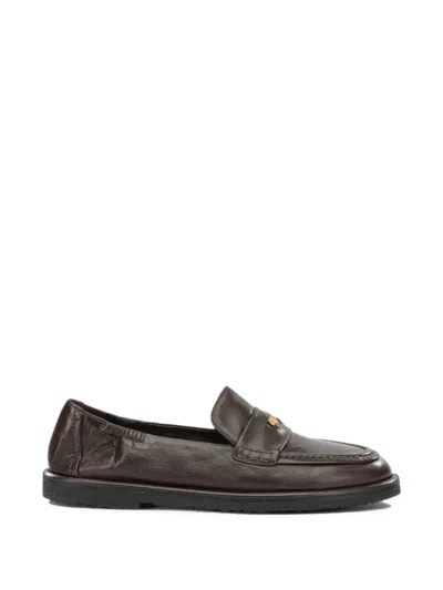 Pomme D'or Brown Leather Rubber Loafers Slippers