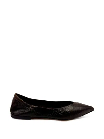 Pomme D'or Pointed-toe Crinkled-effect Ballet Flats In Brown