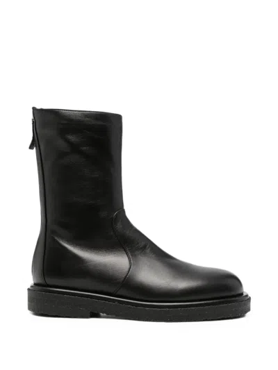Pomme D'or Rear Zip-fastening Leather Ankle Boots In Black