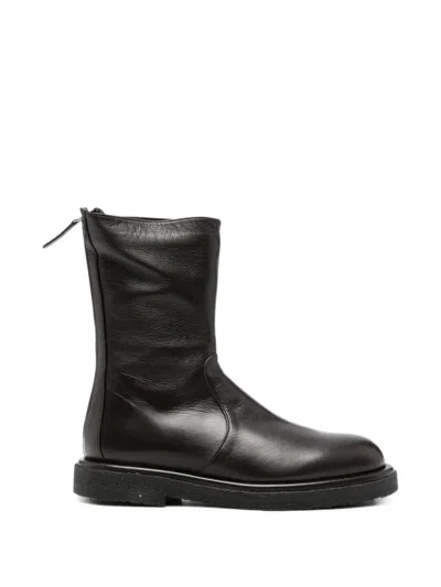 Pomme D'or Rear-zip Leather Ankle Boots In Black