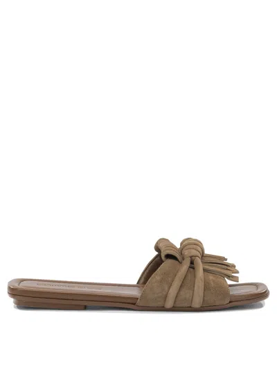 Pomme D'or Slide In Pelle Scamosciata Sandals Brown In Metallic