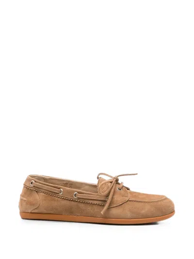 Pomme D'or Suede Lace-up Boat Shoes In Brown