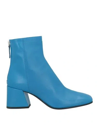 Pomme D'or Woman Ankle Boots Azure Size 7 Leather In Blue
