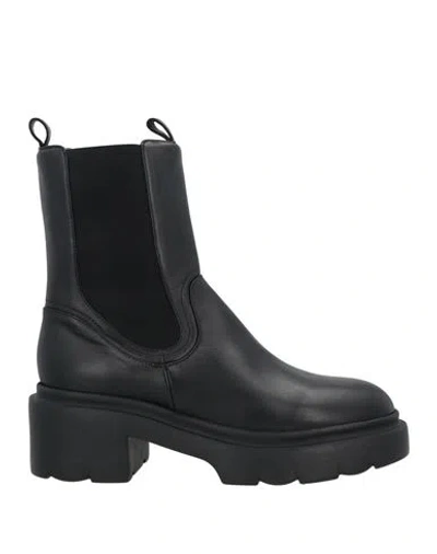 Pomme D'or Woman Ankle Boots Black Size 7.5 Soft Leather, Elastic Fibres