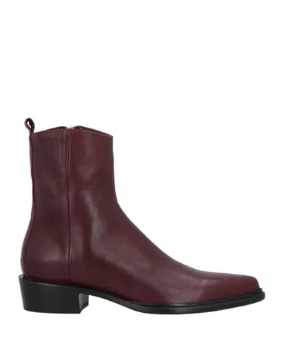 Pomme D'or Woman Ankle Boots Burgundy Size 8 Leather In Red