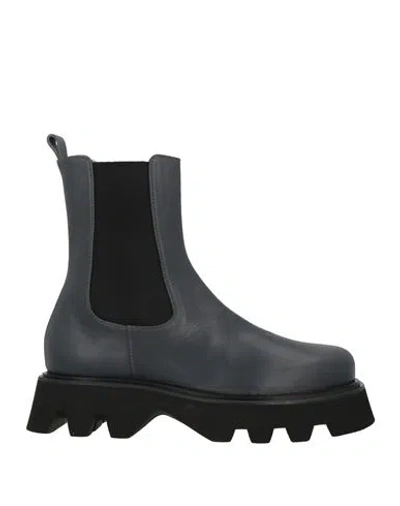 Pomme D'or Woman Ankle Boots Charcoal Size 7 Leather In Gray