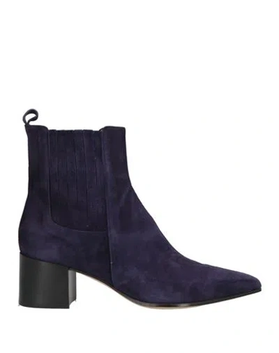Pomme D'or Woman Ankle Boots Dark Purple Size 8.5 Leather, Elastic Fibres