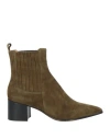 Pomme D'or Woman Ankle Boots Military Green Size 9.5 Leather, Elastic Fibres