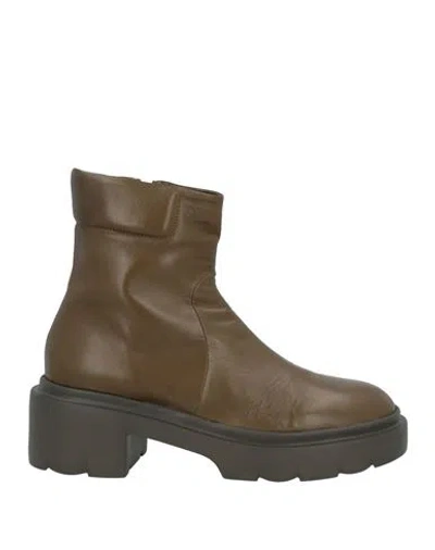 Pomme D'or Woman Ankle Boots Military Green Size 8 Leather