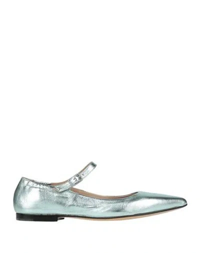 Pomme D'or Woman Ballet Flats Sky Blue Size 8 Leather In Silver
