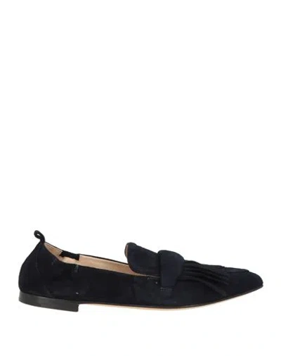 Pomme D'or Woman Loafers Navy Size 6 Leather In Blue