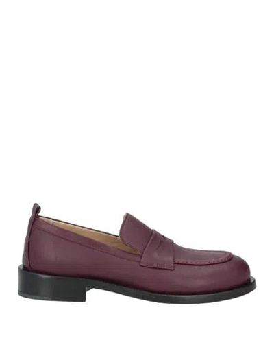 Pomme D'or Woman Loafers Plum Size 8 Calfskin In Burgundy