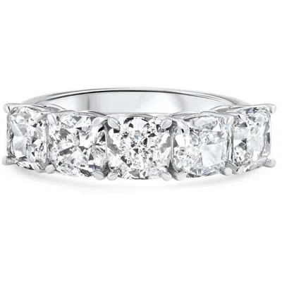 Pompeii3 1 - 3 1/2 Ct Cushion Cut Diamond 5-stone Wedding Ring 14k Gold Lab Grown In Silver