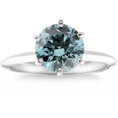 Pompeii3 1 - 4ct Solitaire Blue Diamond Engagement Ring 14k Gold Lab Grown In Multi