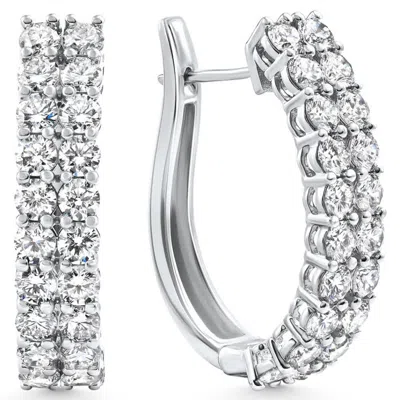 Pompeii3 1 - 5 Ct Double Row Diamond Hoops 14k Gold Lab Grown Women's Earrings In Silver