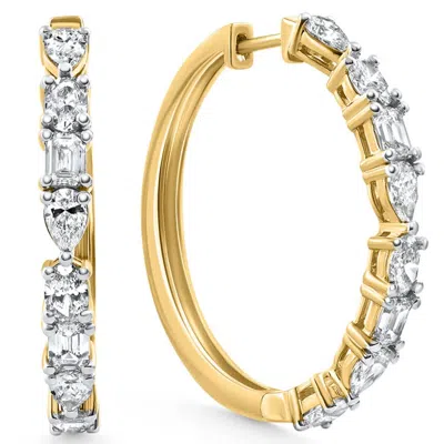 Pompeii3 4.34 Ct Multi Fancy Shape Diamond Hoops 14k Gold Lab Grown Women's Earrings In White