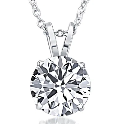 Pompeii3 1 - 5 Ct Round Diamond 4-prong Pendant 14k Gold Necklace Lab Grown In Metallic