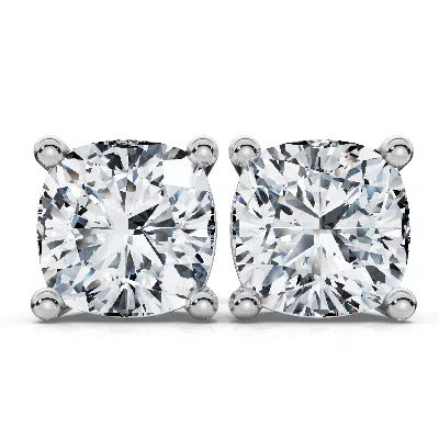 Pompeii3 1 - 8ct Cushion Cut Diamond Studs 14k Gold Lab Grown Women's Earrings In Metallic