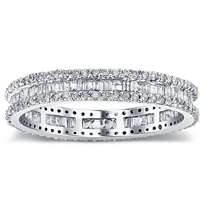 Pompeii3 1 1/10 Ct Baguette & Diamond Eternity Ring Wedding Band In White Or Yellow Gold In Multi