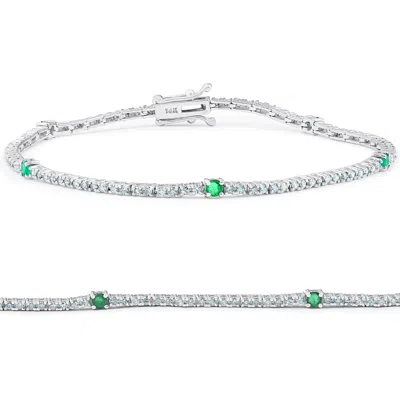 Pompeii3 1 1/10 Ct Diamond & Genuine Green Emerald Tennis Bracelet 14k White Gold 7" In Multi