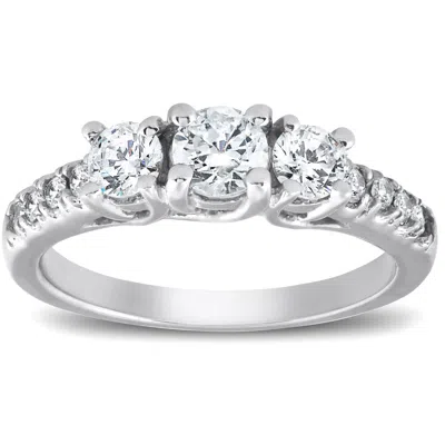Pompeii3 1 1/10 Ct Diamond Three Stone Engagement Ring 14k White Gold In Multi