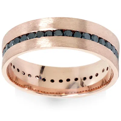 Pompeii3 1 1/10ct Channel Set Black Diamond Brushed Ring 14k Rose Gold Mens Wedding Band In Multi
