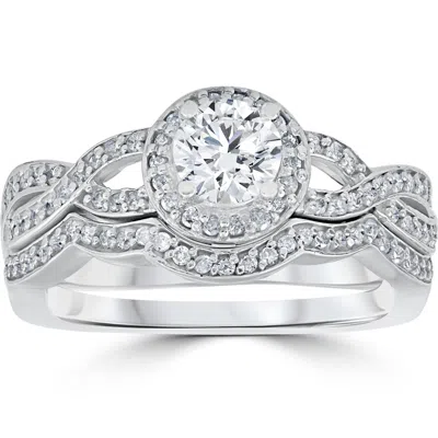 Pompeii3 1 1/10ct Curve Engagement Ring & Matching Wedding Band 14k White Gold In Multi