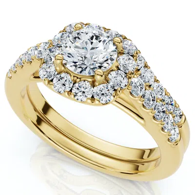 Pompeii3 1 1/10ct Cushion Halo Diamond Engagement Ring & Matching Band Gold/pt Lab Grown In Silver