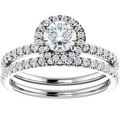 Pompeii3 1 1/10ct Diamond Halo Engagement Wedding Ring Set 14k White Gold In Multi