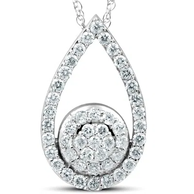 Pompeii3 1 1/10ct Lab Created Diamond Circle Pear Shape Pendant 14k White Gold 1" Tall In Multi