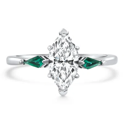Pompeii3 1 1/10ct Marquise & Emerald Diamond Ring 14k White Gold Lab Grown In Silver