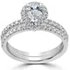 Pompeii3 1 1/10ct Pear Halo Diamond Engagement Wedding Ring Set 14k White Gold Lab Grown In Silver