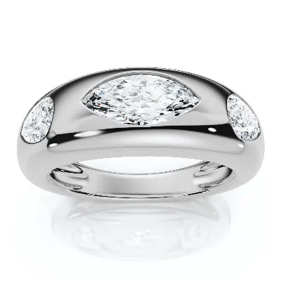 Pompeii3 1 1/10ct Sloan Flush Set Marquise Diamond Dome Band 14k Gold Lab Grown In Multi