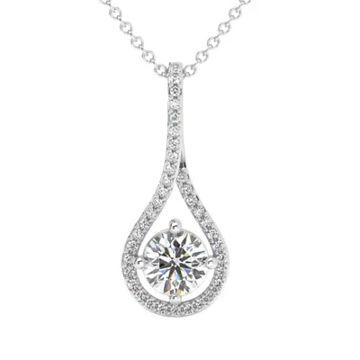 Pompeii3 1 1/10ct Tw Diamond Halo Drop Pendant 14k Gold Necklace Lab Grown 1" Tall In Multi