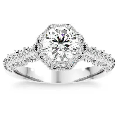 Pompeii3 1 1/10ct Vintage Diamond Moissanite Halo Engagement Ring White Yellow Rose Gold In Silver