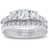 Pompeii3 1 1/2 Ct 3-stone Diamond Engagement Ring Matching Wedding Band Set White Gold In Silver