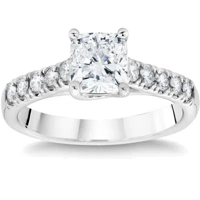 Pompeii3 1 1/2 Ct Cushion Diamond Engagement Ring 14k White Gold Lab Grown In Multi