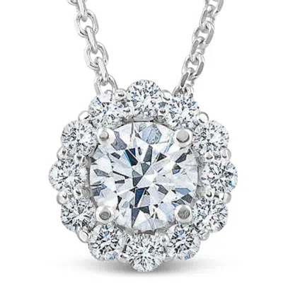 Pompeii3 1 1/2 Ct Diamond (1ct Center) Halo Pendant 14k White Gold Necklace In Multi