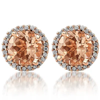 Pompeii3 1 1/2 Ct Diamond & Morganite Rose Gold Halo Studs Screw Back Earrings Rose Gold