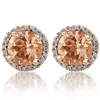 Pompeii3 1 1/2 Ct Diamond & Morganite Rose Gold Halo Studs Screw Back Earrings Rose Gold In Orange