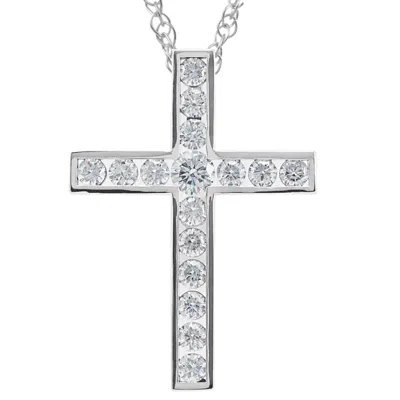 Pompeii3 1 1/2 Ct Diamond Cross Pendant Necklace 18" 10k White Gold 32mm Tall In Multi