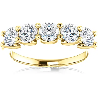 Pompeii3 1 1/2 Ct Diamond Five Stone Wedding Ring 14k Yellow Gold Ex3 Lab Grown In Multi