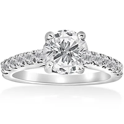Pompeii3 1 1/2 Ct Diamond Solitaire With Accents Round Engagement Ring 14k White Gold In Metallic