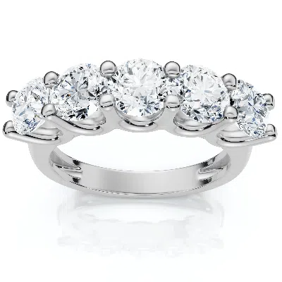 Pompeii3 1 1/2 Ct Ex3 Lab Grown Diamond Five Stone Wedding Ring 14k White Gold Ex3 Lab Grown In Silver