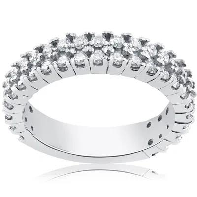 Pompeii3 1 1/2 Ct Half Eternity Double Row Diamond Wedding Stackable Ring 14k White Gold In Multi