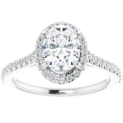 Pompeii3 1 1/2 Ct Halo Diamond & Oval Moissanite Engagement Ring White Gold In Silver