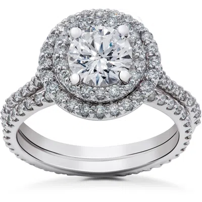 Pompeii3 1 1/2 Ct Halo Lab Created Diamond Engagement Ring & Matching Eternity Band 14k In Multi