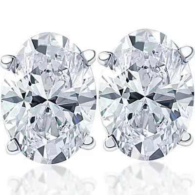 Pompeii3 1 1/2 Ct Lab Grown Oval Diamond Studs 14k White Gold Earrings In Metallic