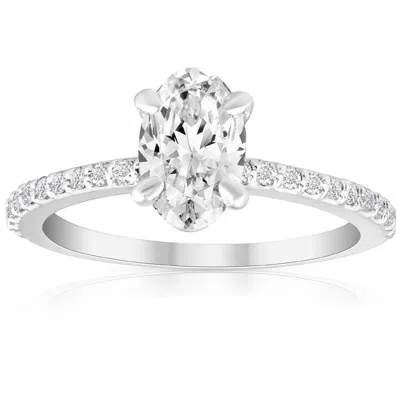 Pompeii3 1 1/2 Ct Oval Diamond Engagement Ring 14k White Gold With Sidestones In Silver
